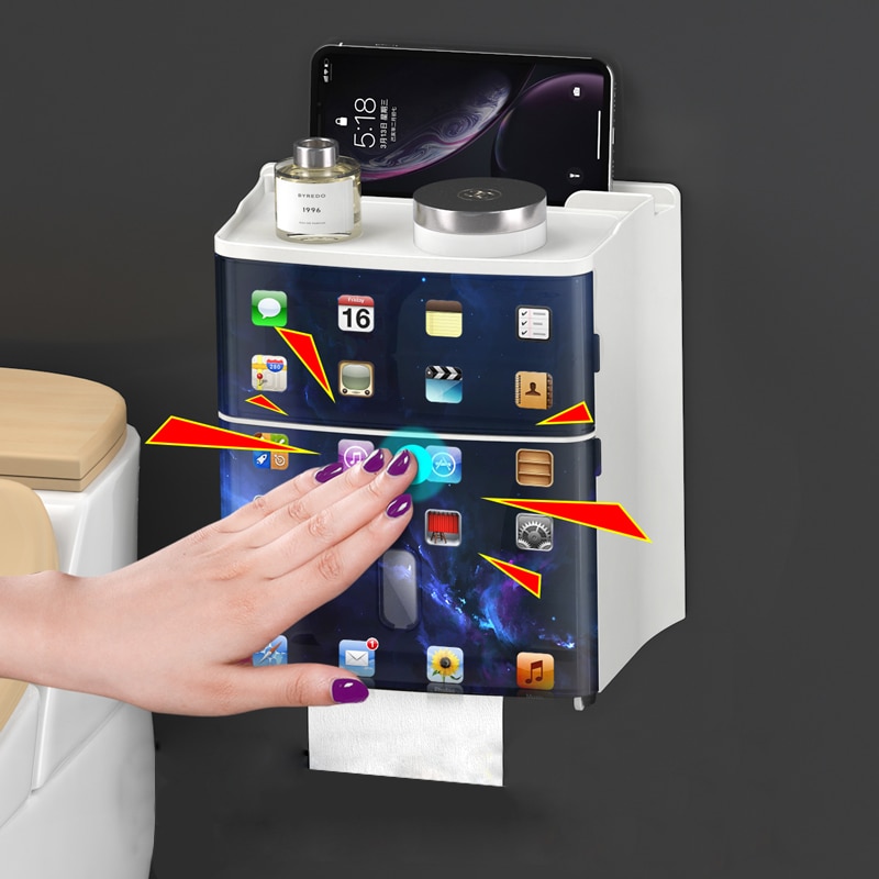 Toilet Waterproof Wall-mounted Toilet Paper Holder Shelf Paper Box Roll Paper Tube Storage Box Tissue Box Household