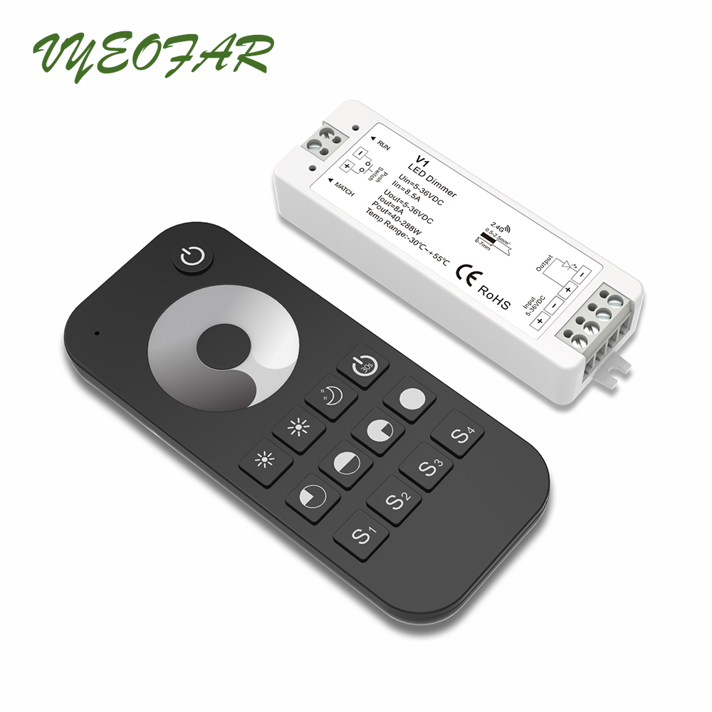LED Strip Dimmer 12V 5V 24V 36V Input 8A Output PWM Wireless Receiver RF Remote Single Color String Tape Ribbon Light Dim