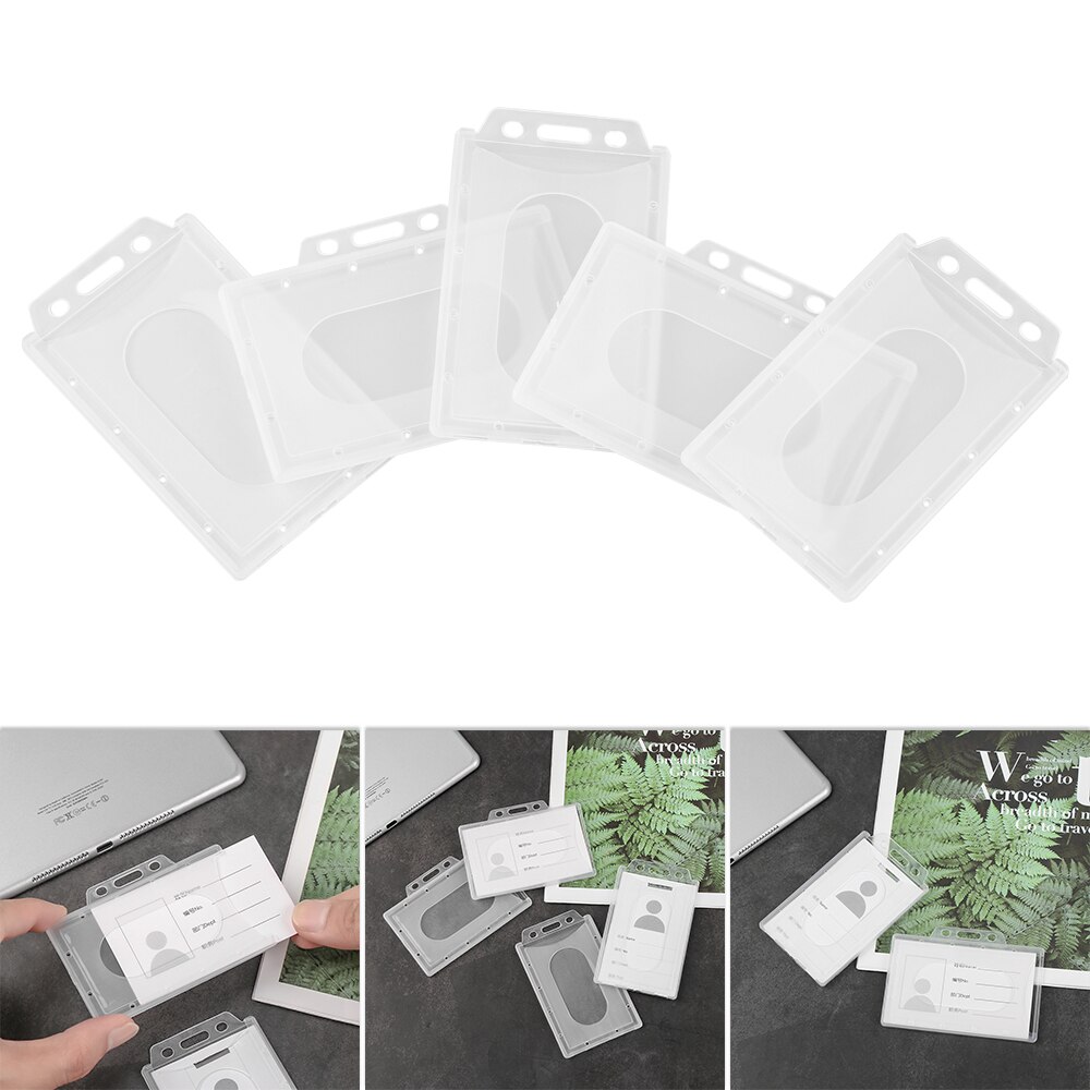 5 Pcs Transparent Work Card Protector Cover ID Business Case Enclosed Oyster Pass Badge Card Sleeve Multi-Use Office Supplies