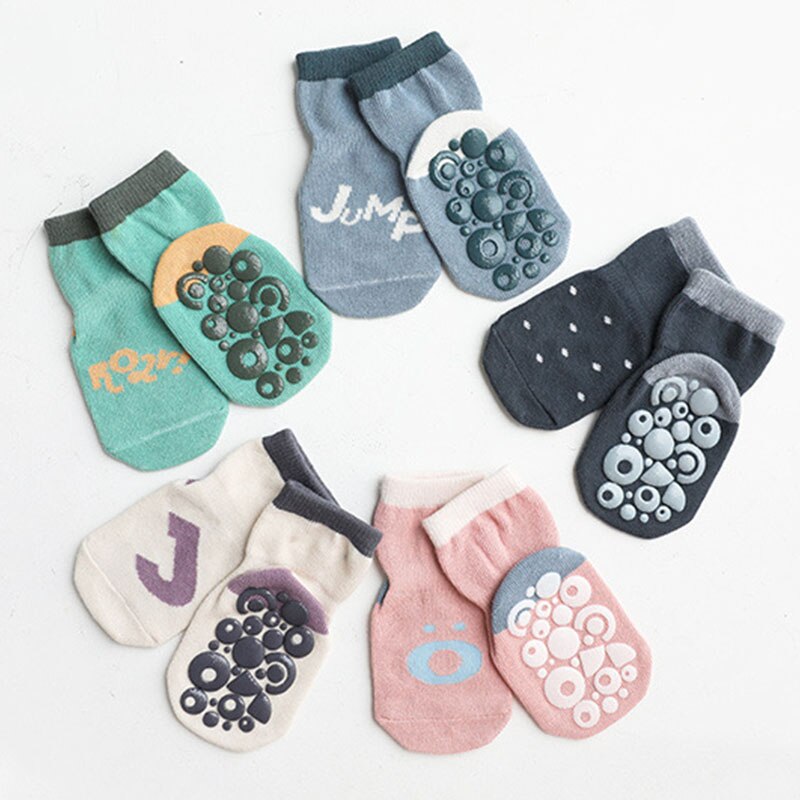 5Pairs/Set Letter Print Newborn Baby Socks Non-slip Rubbe Soled Boy Girl Socks Spring Infant Toddler Floor Socks