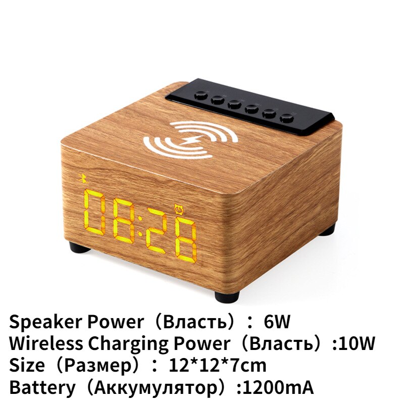 Wekker Houten Draadloze Bluetooth 5.0 Speaker Snelle Draadloze Oplader Surround 3D Stereo Boombox Met Subwoofer Sound Box: Yellow wood grain