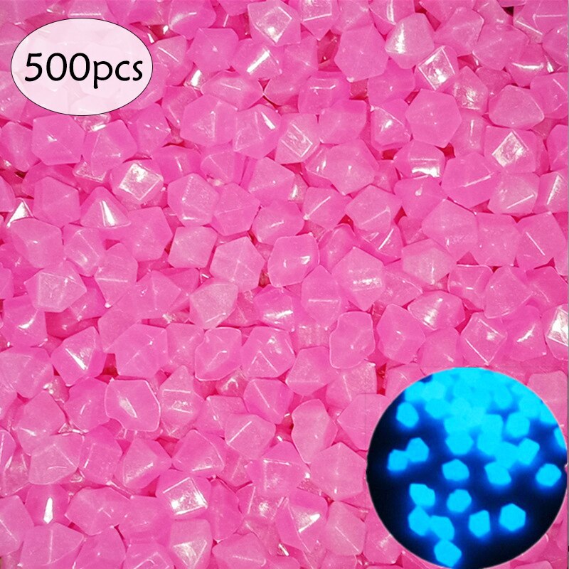 200/300/500Pcs Decorative Pebbles Garden Decor Outdoor Luminous Pebbles Garden Lawn Yard Walkway Stones Glow In The Dark Pebbles: Pink 500pcs