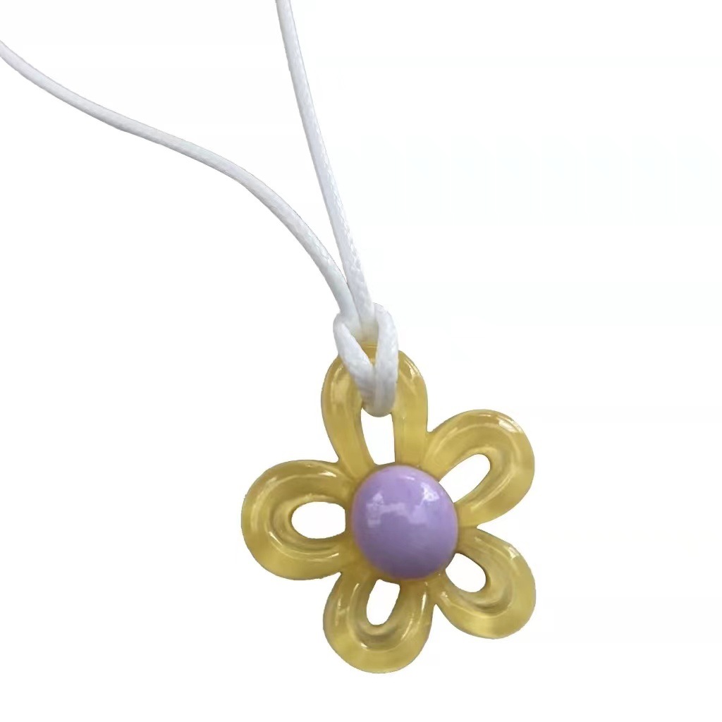 Ciondolo fiore acrilico colorato Collana linea di cera Collo di moda Catena fatta a mano Fascino Dichiarazione Pendolo da donna Regalo di gioielli Y2K: Placcatura pistola