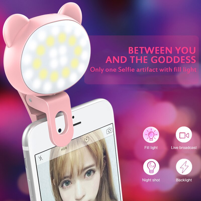 Mobile Phone Fill Light 3 Gears Dimming LED Selfie Ring Light Photography Clip Light Supplementary Lighting 360° Rotatable