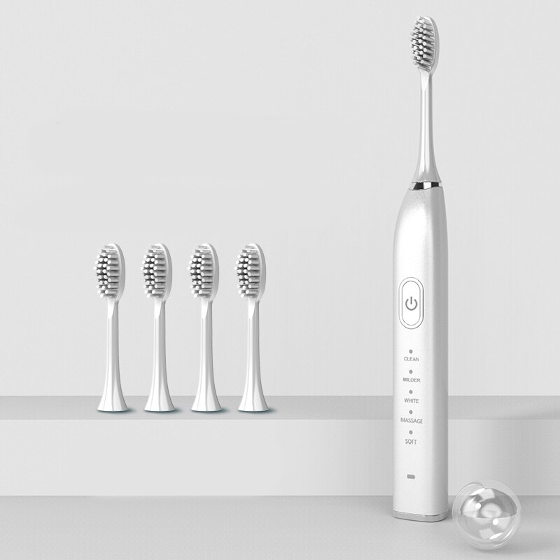 Ultrasonic Sonic Electric Toothbrush Powerful Tooth Brush USB Rechargeable Adult Electronic Washable Whitening Teeth Brush: 10 gears 4 heads W