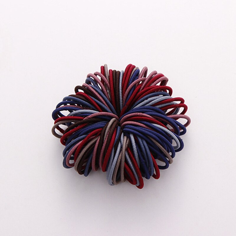 100Pcs/Lot 3CM Women Girls Hair Rubber Bands Elastic Scrunchie Basic Gum For Children Colorful Hair Accessories Cute Hair Ring: Deep color