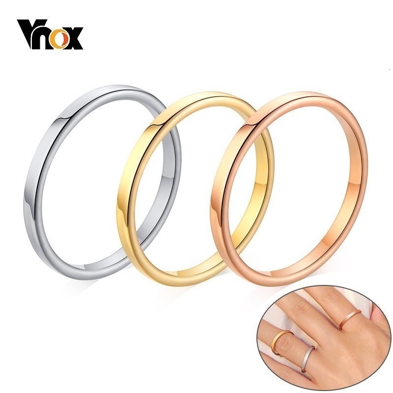 Vnox Basic 2Mm Dunne Trouwringen Voor Vrouwen Hoge Gepolijst Roestvrij Staal Vrouwelijke Meisje Vinger Anel Alliantie Anillo Femenino