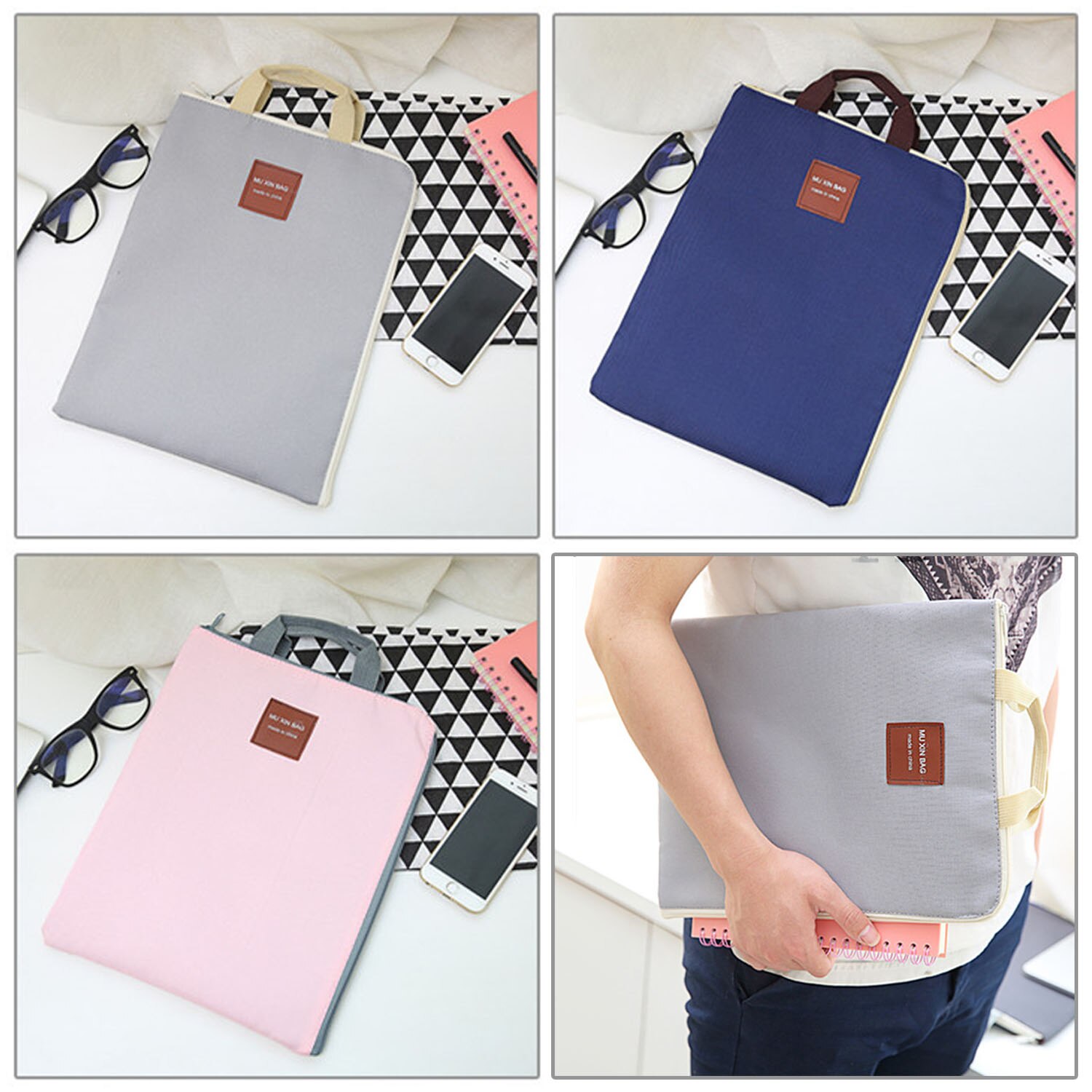 A4 Size Nylon Document Bags Organizer with Handles Waterproof for Office School Business 13inch Laptop Tablet Cell Phones