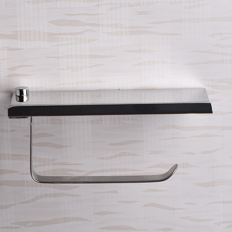 ZhangJi Wall Mount Metal Toilet Paper Holder with Phone Shelf Bathroom Stainless Steel Roll Paper Holder Mobile Phone Rack