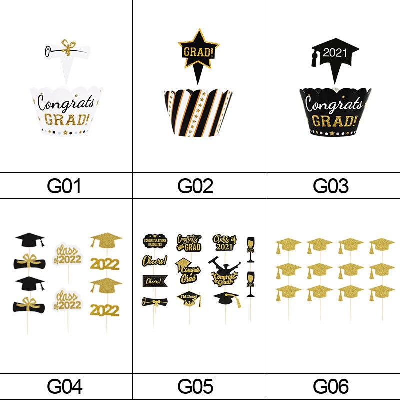 Envoltorio para cupcakes de clase de 2022, adornos para tartas de cumpleaños, de celebración universitaria, para 2022 graduaciones