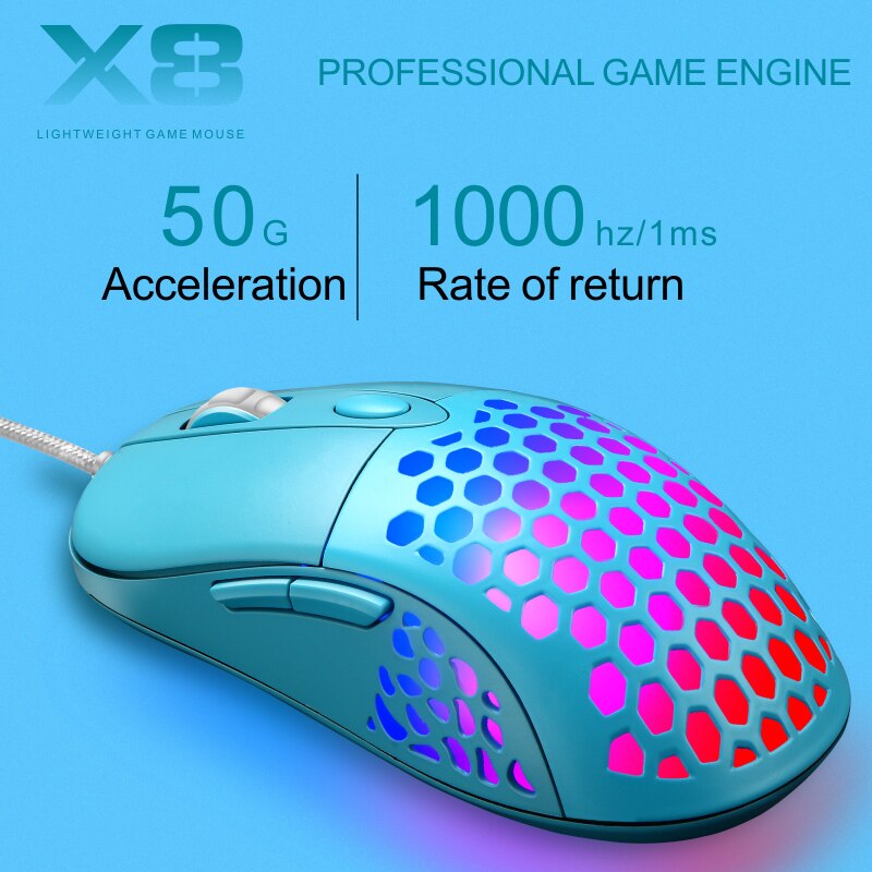 X8 Gaming Mouse Hole Mouse Wired Hollow Mouse Gaming Mouse RGB Desktop Mouse 6400 Dpi Gaming Mouse