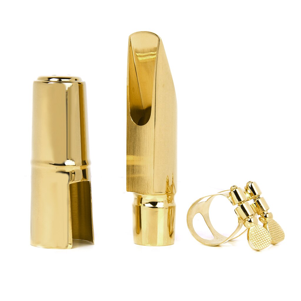 Golden Plated Alto Sax Saxophone Mouthpiece #6 Metal with Cap and Ligature high Baffle Special Tone Chamber