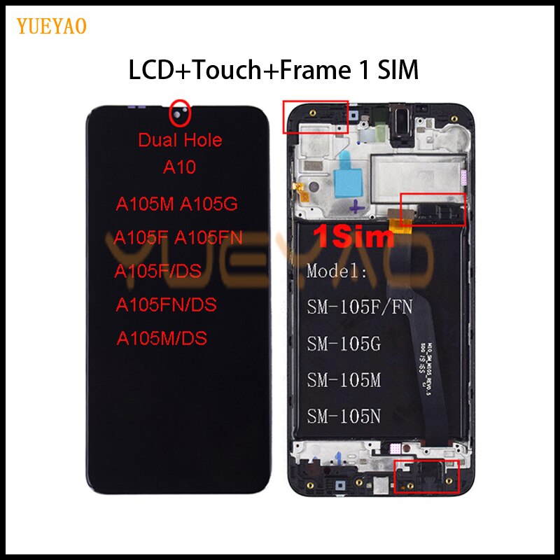 Voor Samsung Galaxy A10 A105 A105F SM-A105F Lcd-scherm Vervanging Digitizer Vergadering Voor Samsung M10 M105F Lcd: A10 1SIM WithFrame