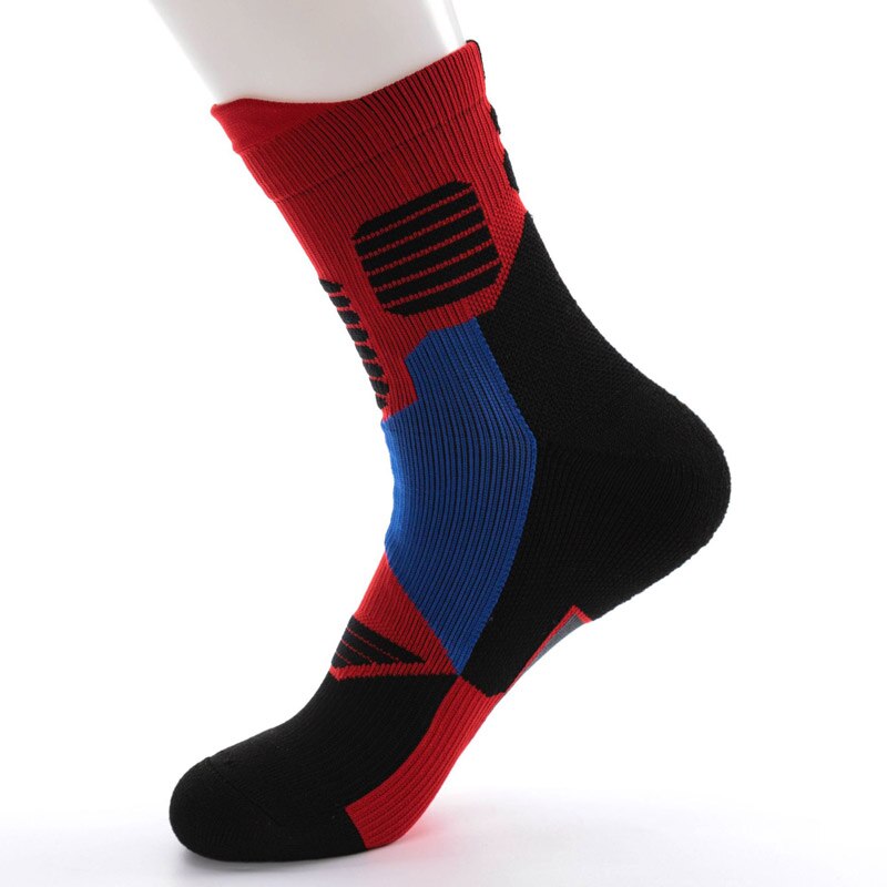 Professionele Mannen Sport Running Sokken Zweet Dikke Handdoek Bodem Wandelen Basketbal Outdoor Gym Fitness Sport Compressie Sokken: Dark Red