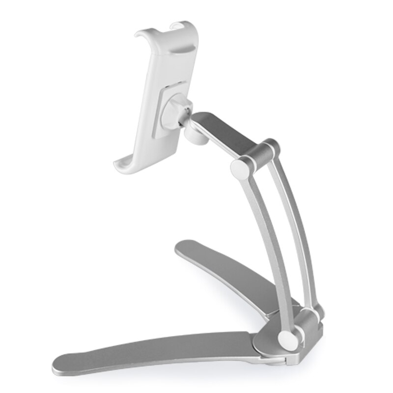 2-in-1 Tablet Stand - Foldable Aluminum Alloy Kitchen Mount & Desktop Holder - 360° Rotating for 4-11" iPad Mini: Silver