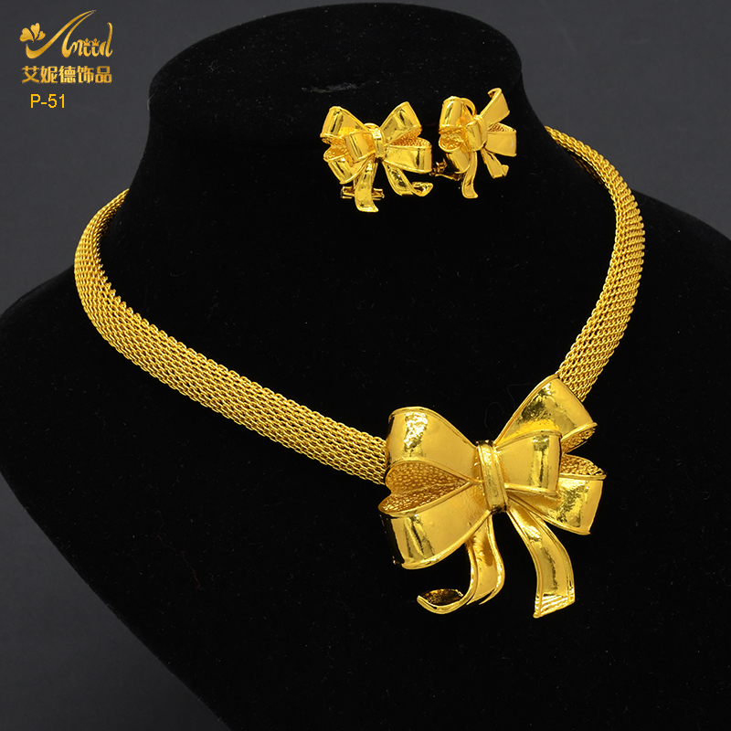 ANIID-Conjunto de joyería africana de Color dorado para mujer, gargantilla india, collar, pendiente, joyería nigeriana chapada en oro de 24K, boda de Dubái