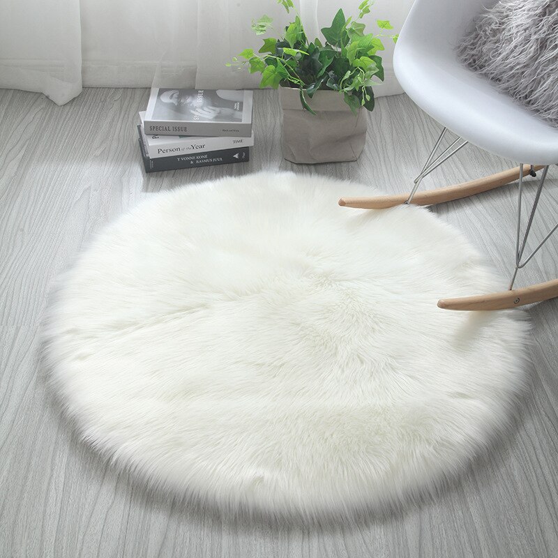 Kunstmatige Schapenvacht Zachte Pluche Tapijten Slaapkamer Warm Tapijten Lange Haar Zetel Tapijt Mat Kussenhoes Floor Mat 30x30cm: White