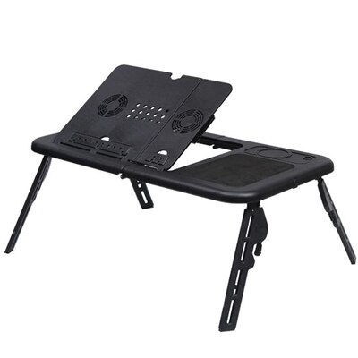 High foldable multifunctional notebook computer stand with USB radiator desktop height adjustable small computer desk: Black