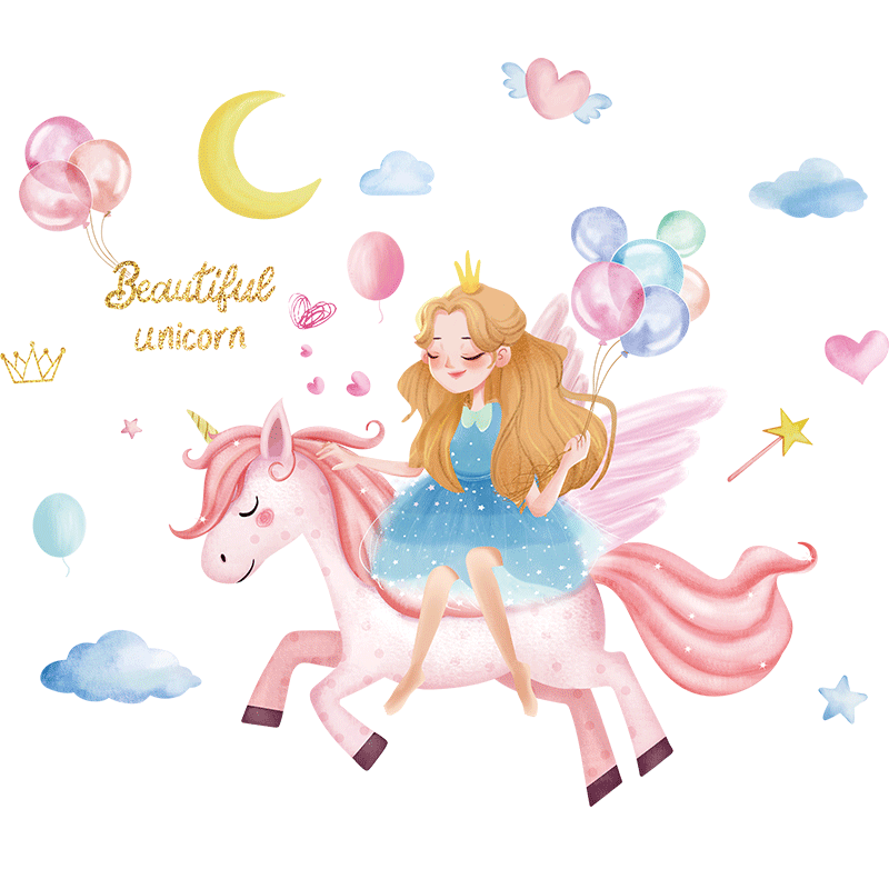 [shijuekongjian] cartoon meisje eenhoorn muurstickers diy sterren hangende muurstickers voor kinderkamer babykamer huisdecoratie: Meisjessticker