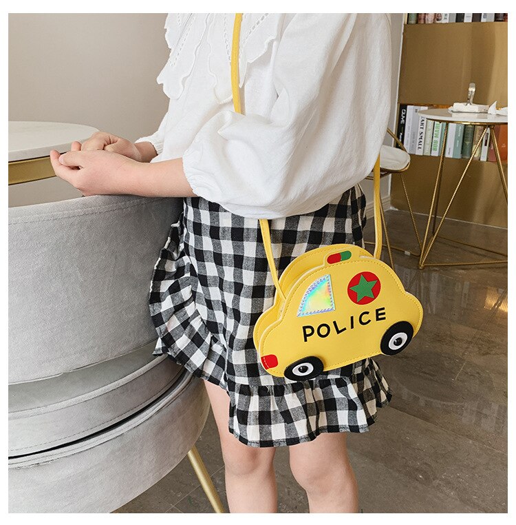 Newest Trendy Children Police Car Crossbody Bag Zipper Car Shaped Mini Shoulder Bag Purse for Kids Traveling