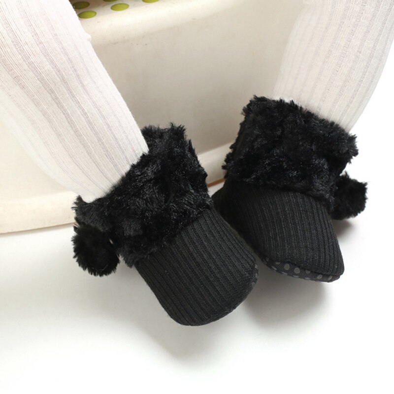 Newborn Baby Winter Boots Baby Girl Boys Winter Warm Shoes Solid Toddler Fuzzy Balls Kid Shoes