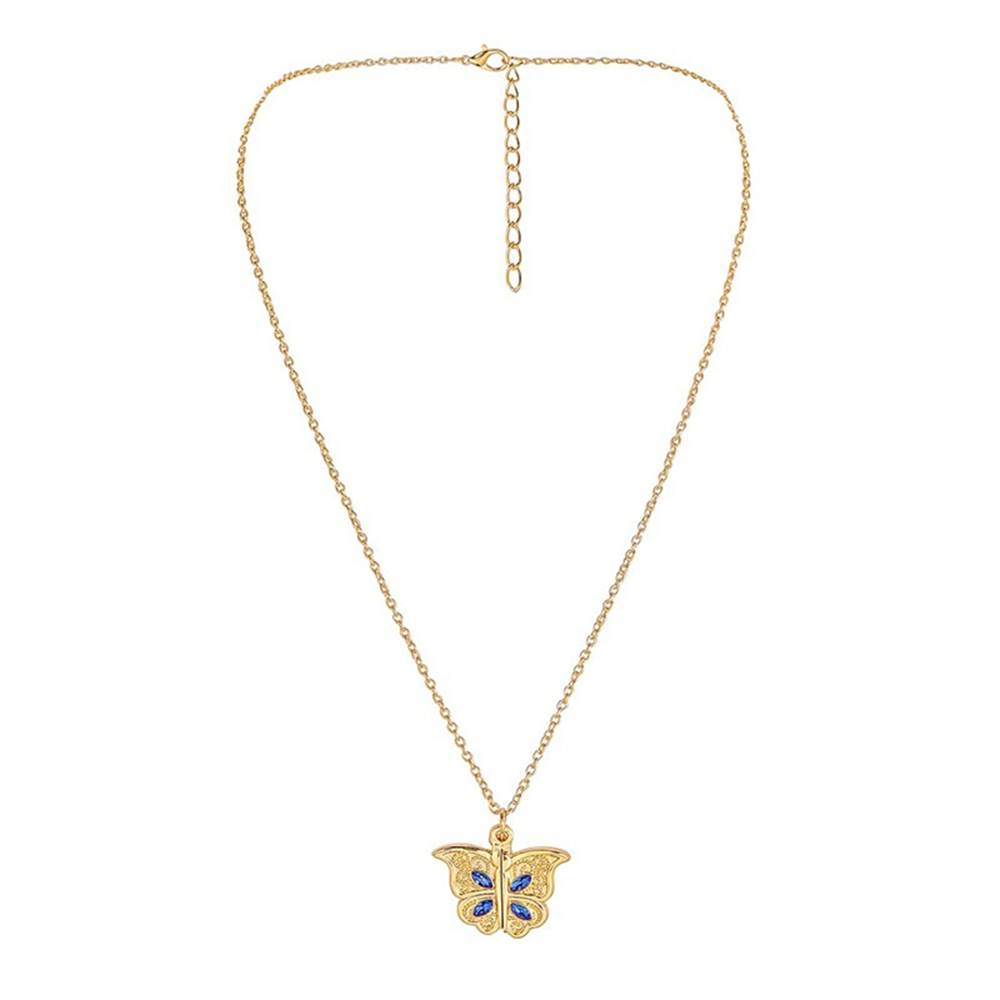 I Love U Elegante Vlinder Blauw Kristal Hanger Ketting Prachtige Mode Vrouwen Ketting Party Accessoires Anniversary: Gold