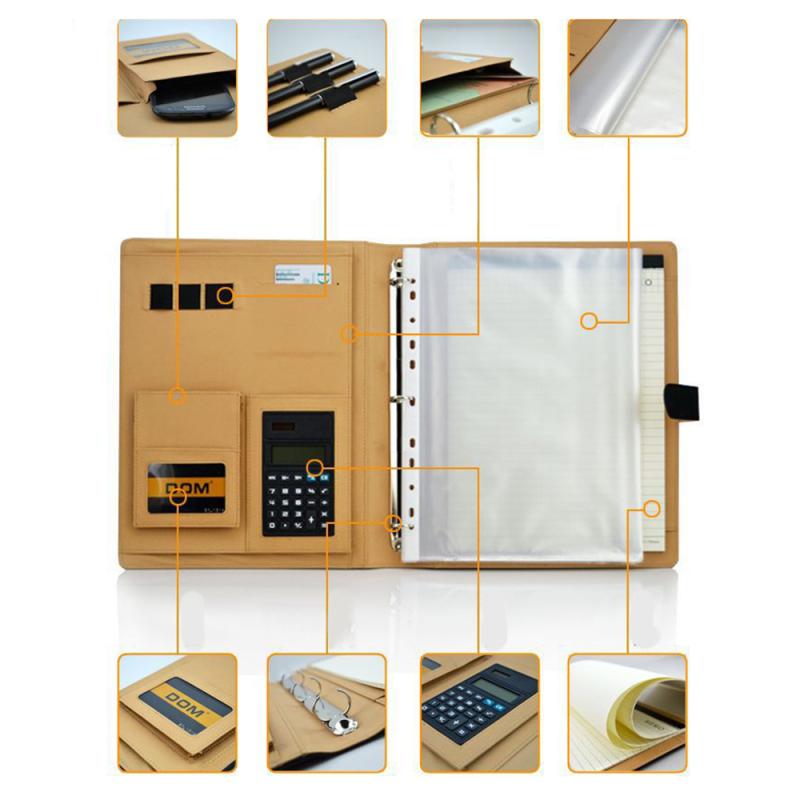 A4 PU Multi-Function Folder Ring Binder Display Notebook Folders With Calculator 8 Packets File Folder Document Bag Organizer