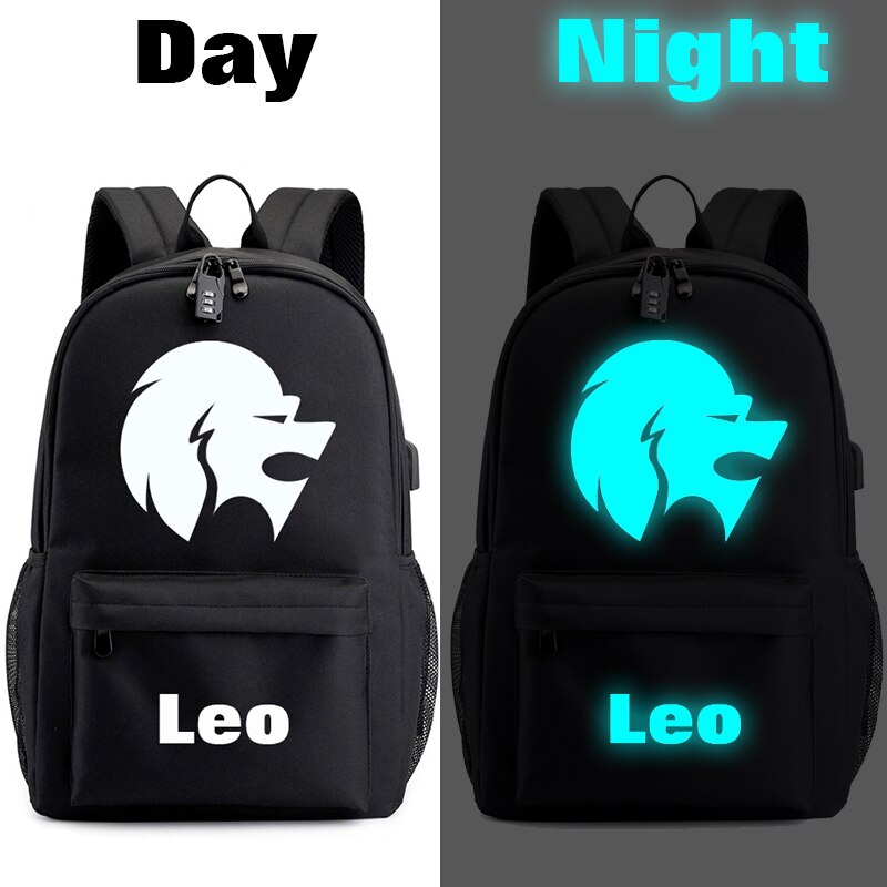 Lumineux 12 zodiaque cartable Leo vierge Taurus Gemini scorpion sac à dos 12 Constellations garçons et filles sac à dos pour enfants: Leo