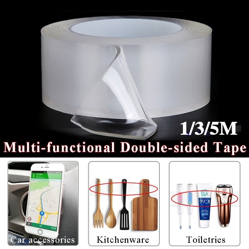 1/3/5M Dubbelzijdig Tape Nano Transparant Geen Spoor Acryl Magic Tape Hergebruik Waterdichte Plakband reinigbare Home Improvement
