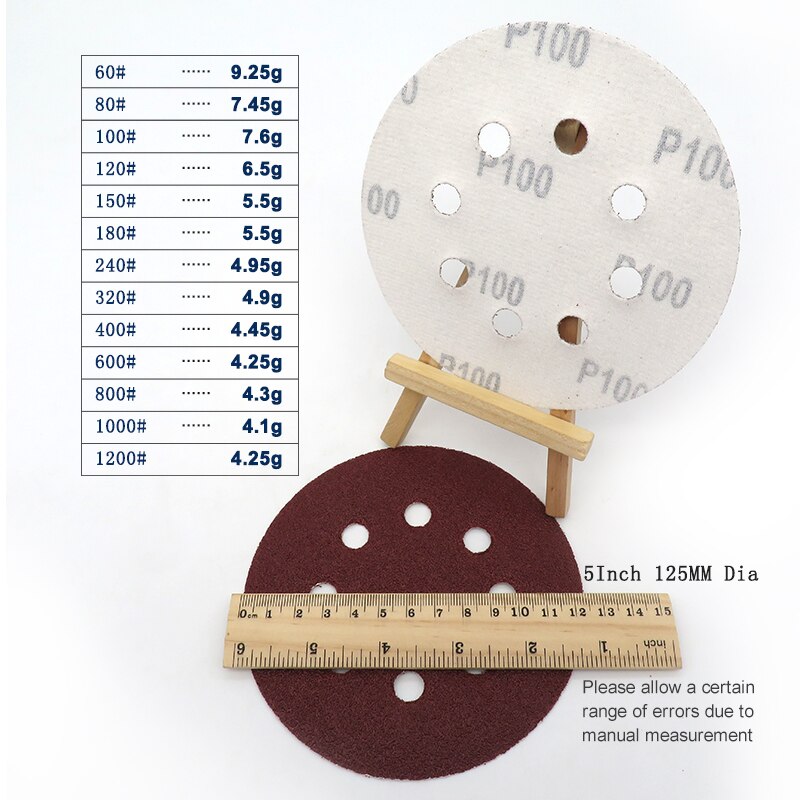 50 Pcs 5 Inch 8 Hole Sandpaper Sanding Disc Hook and Loop With 1 Pcs Random Orbit Sander Sanding Pad Abrasive Backing Pad