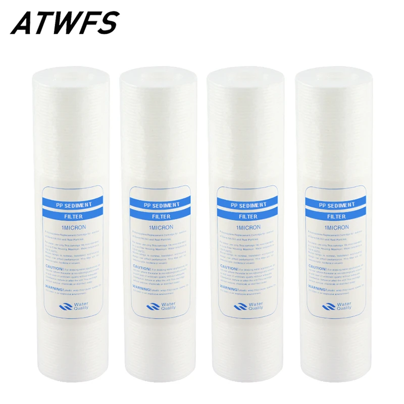 ATWFS-purificador de agua de 10 pulgadas, 4 piezas, cartucho de filtro de agua de sedimento de 1 Micron, filtro de algodón PP, sistema de filtro de agua