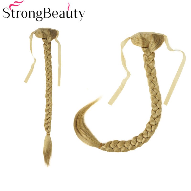 Strongbeauty lang fiskehale fletning hestehale forlængelse syntetisk bindebånd hårstykke 16 farver