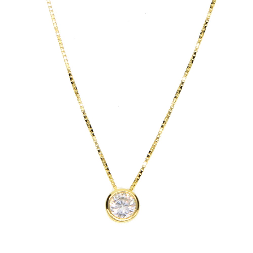 Single Stone Solitaire Cz Cubic Zirconia Delicate Dainty Box Chain 925 Sterling Silver Bezel Heart Single Stone Star Necklace: gold round