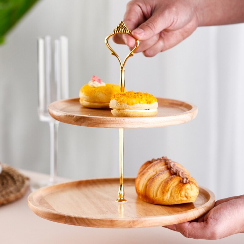 Wood Storage Tray 2/3 Tier Cake Cupcake Dessert Stand Fruit Serving Tray GXMA