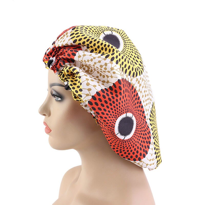 Dubbelt lager satin turban afrikanskt mönster tryck motorhuv kvinnor dag natt sömn mössa extra stor huvud klädsel dam huvud omlott hatt