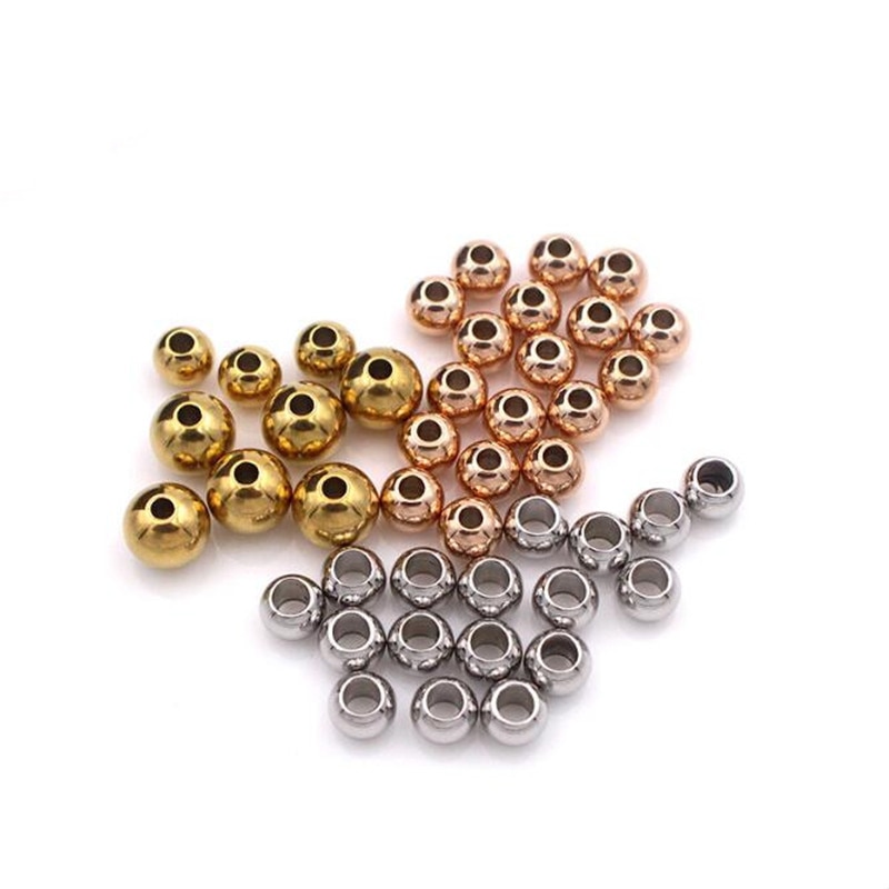 50pcs Gold Stainless Steel Balls Bead For DIY Bracelet Necklace Jewelry Craft Making Material