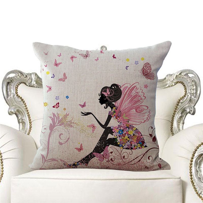 Cotton Linen pillow case cushions without insert digital printing flower fairy bike butterfly