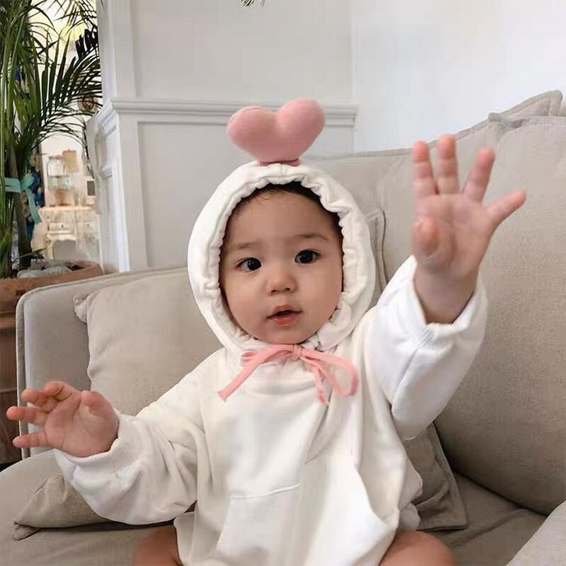 2022 Baby-bodys für mädchen und jungen, 3d baumwoll-Overall mit kapuze und herzchenmuster, langärmelig, für neugeborene, freizeitkleidung  e2800