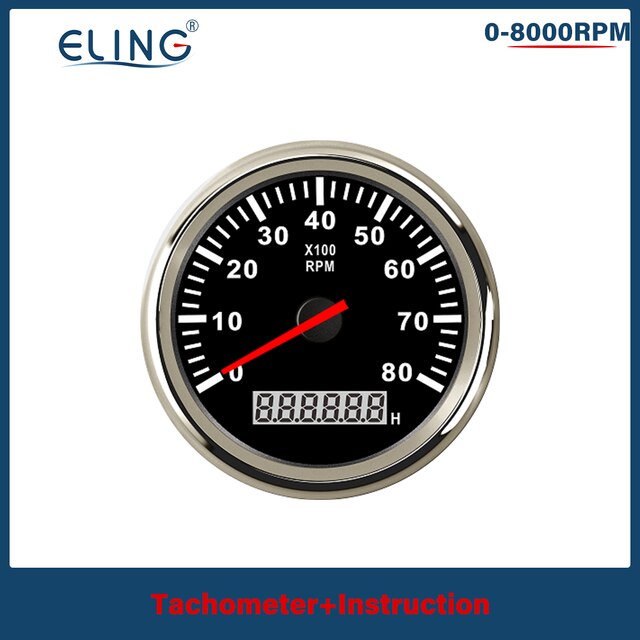 ELING Universal- 3-8K RPM Tachometer Umdrehung Zähler Tacho Messgerät mit Stunde Meter 85mm Benzin Diesel- 12V 24V verrotten Hintergrundbeleuchtung: 8K-BS