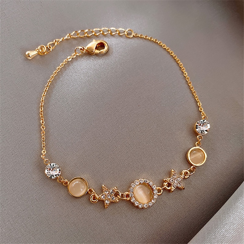 Korea Opal Star Gold Bracelet Forwomen Crystal Gold Chain Cuff Bracelet Party Jewelry Accessories Anniversary