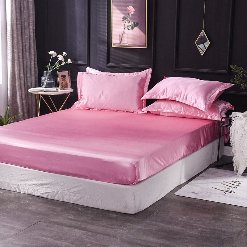 Yaapeet 1 Pcs Luxe 100% Satijn Zijde Hoeslaken Zijdeachtige Soild Kleur Matrashoes Koningin Koning Lakens Sprei: pink / 135x200cm