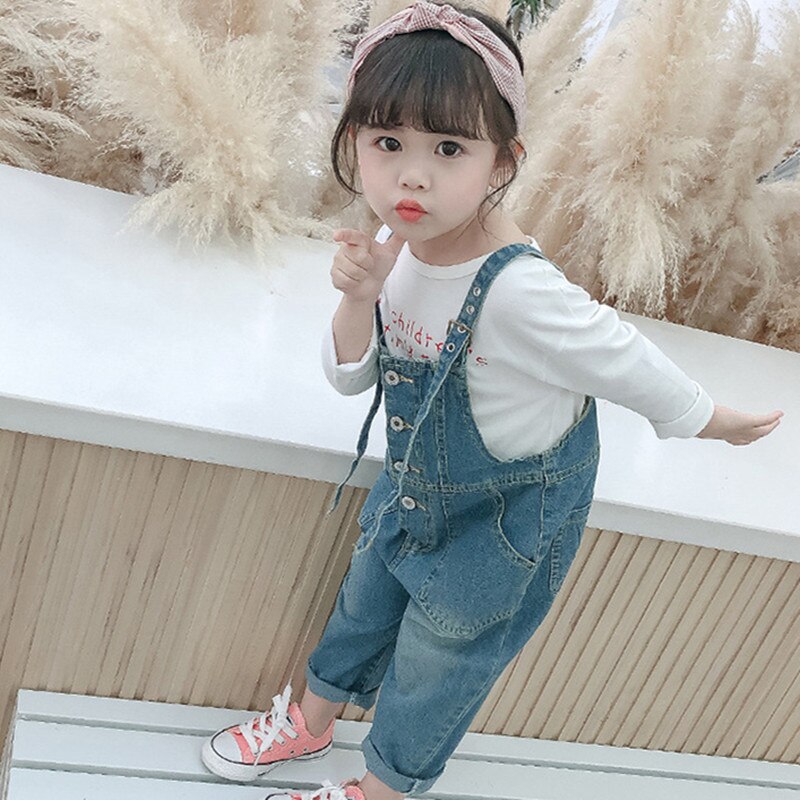 Dfxd crianças denim macacão calças primavera crianças menino menina algodão sólido jean bib calças coreano suspender calças da criança roupas