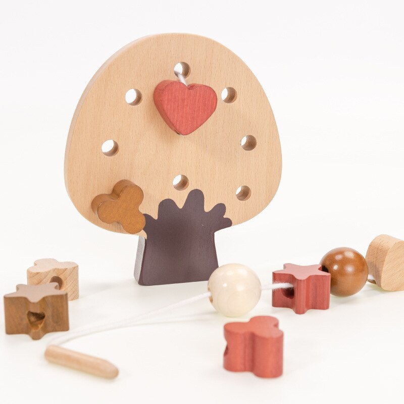 Wooden Threading Toy - Large Beads for Kids - Hand-Eye Coordination - Educational Animal & Nature Board
