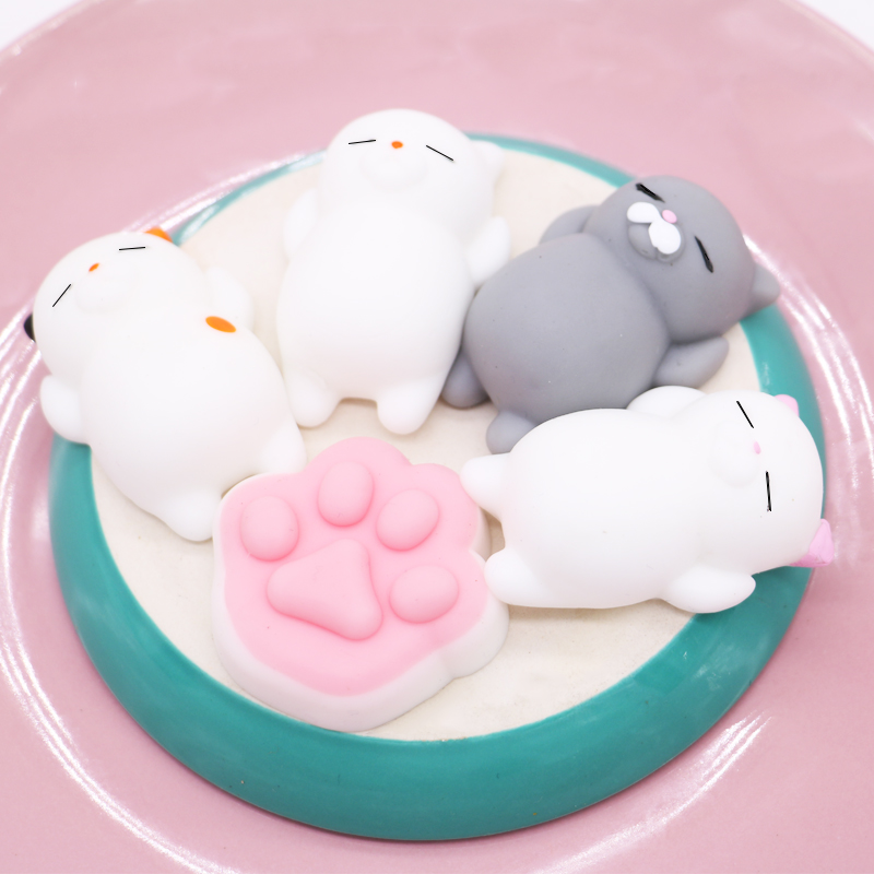 5 Pack Squishy Set Animals Super Soft Mini Animal Squish Kawaii Antistress Ball Fidget Squeeze Toys 4 Cats & 1 Paw