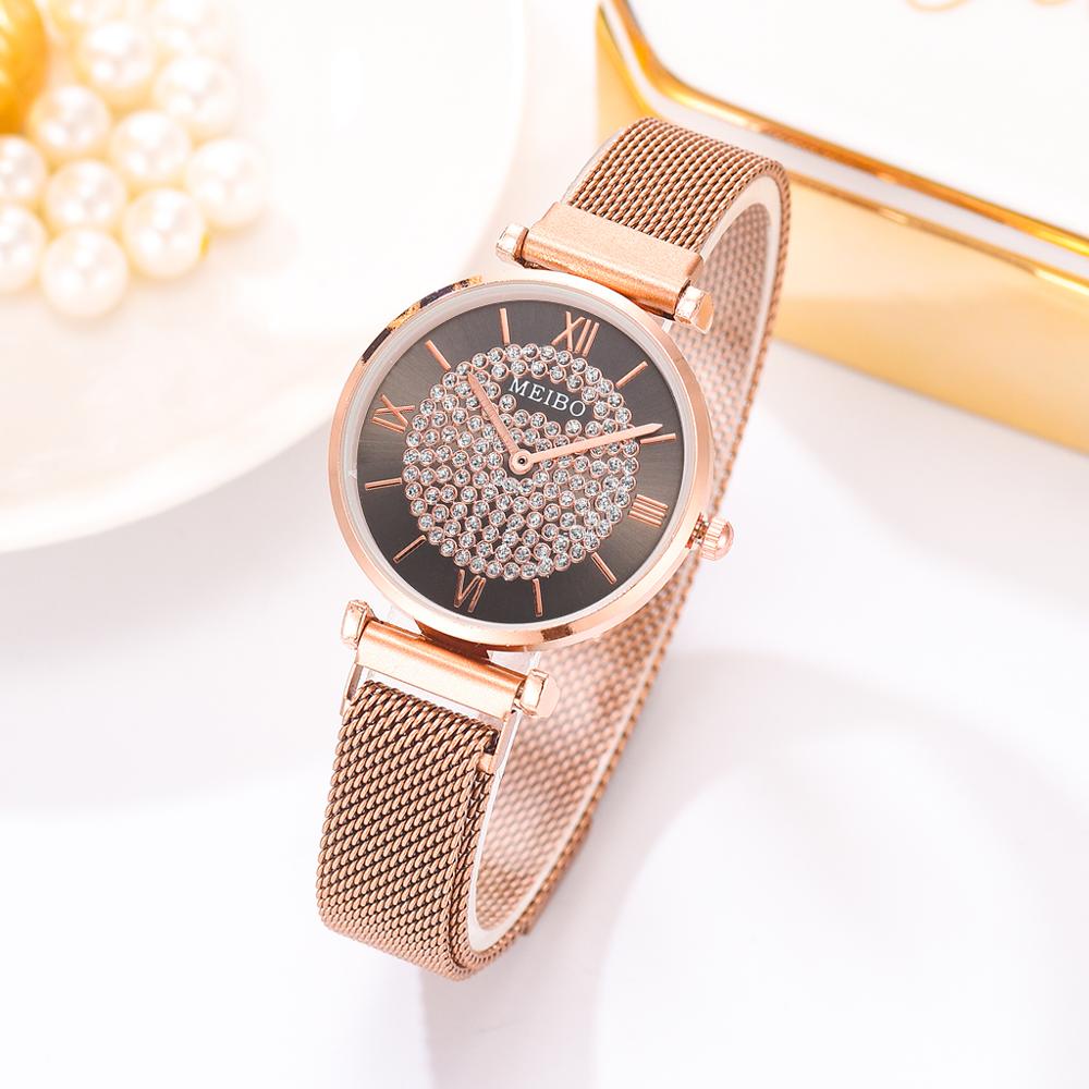 Luxe dameshorloges met strass, roségouden magnetische dameshorloges voor dames, armbandhorloge, damesklok, relogio feminino
