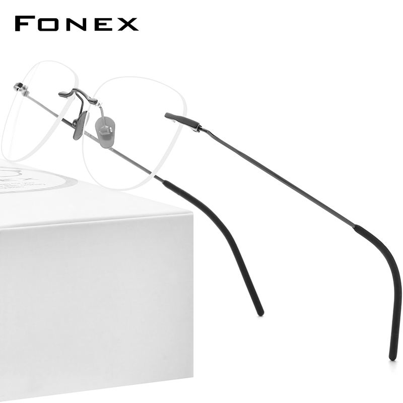 FONEX-Montura de gafas de titanio para hombre y mujer, anteojos cuadrados con prescripción sin montura, gafas ópticas para miopía sin marco,: Gris