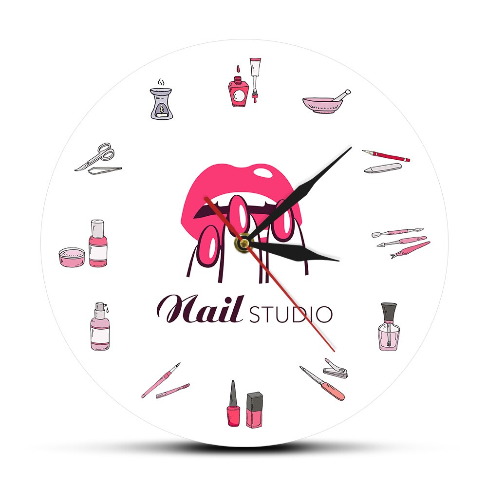 Reloj de pared para estudio de belleza de uñas, reloj de pared decorativo para salón de uñas, arte de pared de , idea de para Artista: Normal Design