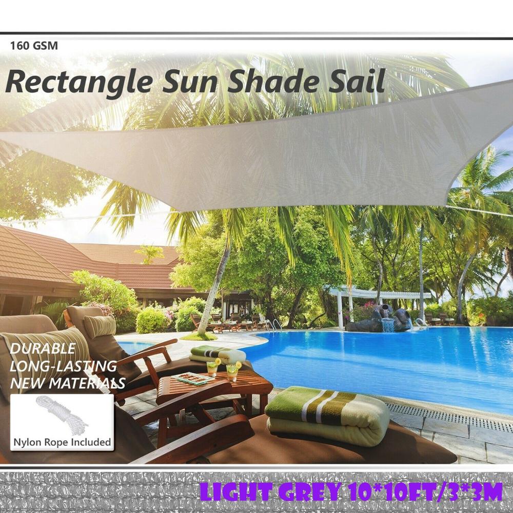 Rectangle Sun Shade Sail Garden Yard Pool Cover UV Block Outdoor Canopy Patio: Light Grey 10x10ft