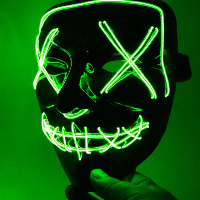 Halloween led maske purge masker valg mascara kostume dj party light up masker glød i mørke mascara horror maske glødende: Fluorescerende grøn