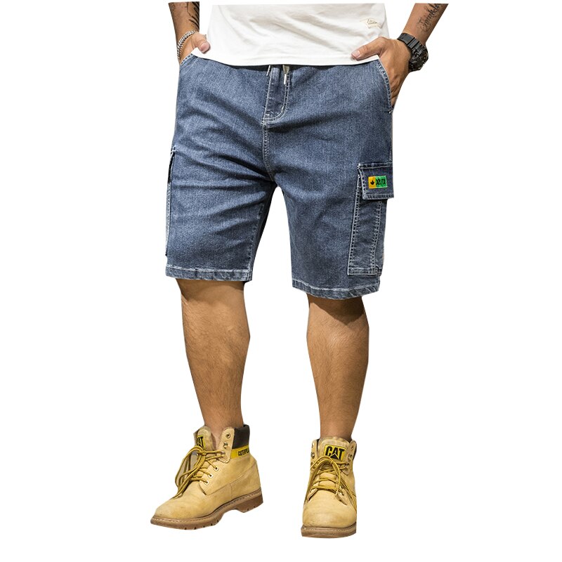 Plus Size 48 50 52 Men's Loose Blue Denim Shorts Summer Big Pocket Straight Jeans Cargo Shorts Male: 34